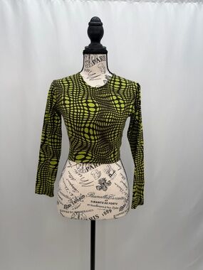 Motel Rocks Olive & Black Optical Dot Long Sleeve Crop Top